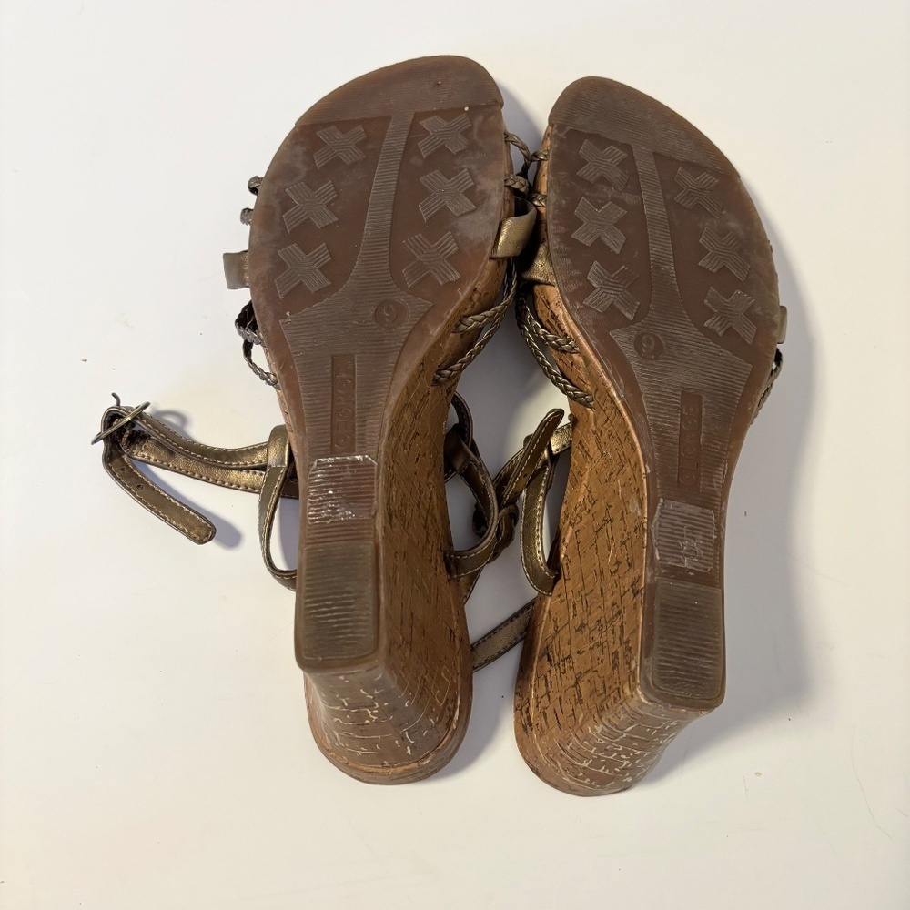 George Open Toe Strappy Wedge Sandals Cork Gold Bronze Womens US Shoe Size 9 - Picture 4 of 5